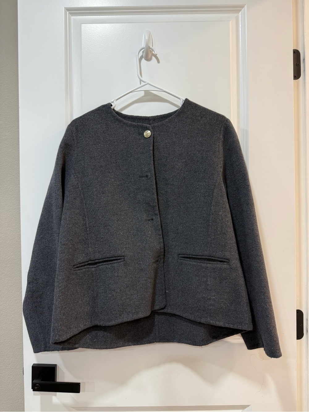 Women's Charcoal Gray Collarless Wool Jacket